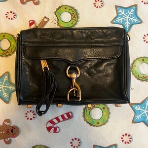 Rebecca Minkoff black mini mac bag with gold details